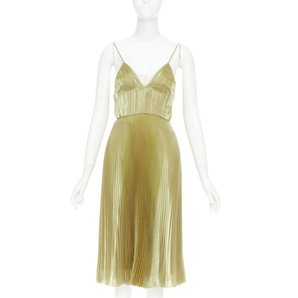 Prada gold technical voile bra detailed pleated silk blend dress